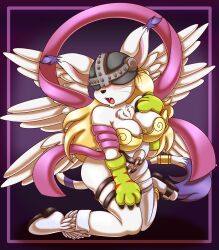 Rule 34 | absurdres, angewomon, digimon, digimon (creature), fangs, furry, gloves, highres, mask, tailmon, wings