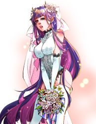 Rule 34 | 10s, 1girl, bad id, bad pixiv id, bare shoulders, blue eyes, bouquet, bridal veil, colored inner hair, corset, dress, elbow gloves, flower, garter straps, gloves, haberi, lace, long hair, multicolored hair, panty &amp; stocking with garterbelt, rose, solo, stocking (psg), tears, thighhighs, transparent background, two-tone hair, veil, very long hair, wedding dress, white flower, white rose