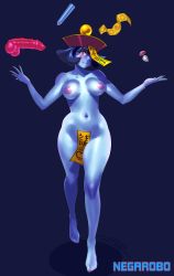 Rule 34 | 1girl, absurdres, blue skin, breasts, butt plug, capcom, colored skin, condom, dildo, hat, highres, jiangshi, large breasts, lei lei, nipples, purple hair, red eyes, robaato, sex toy, short hair, slit pupils, smile, solo, vampire (game)