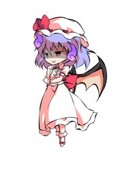 Rule 34 | 1girl, bat wings, black eyes, bow, chibi, collar, collared dress, dairi, dress, full body, ghost, hair between eyes, hands up, hat, hat ribbon, looking to the side, mob cap, no shoes, open mouth, pink eyes, puffy short sleeves, puffy sleeves, purple hair, red bow, red ribbon, remilia scarlet, ribbon, shaded face, short hair, short sleeves, simple background, smile, smug, socks, solo, standing, tachi-e, touhou, transparent background, white background, white dress, white hat, white sleeves, white socks, wings, wrist cuffs
