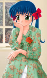 Rule 34 | 00s, 1girl, blue hair, flower, green eyes, nanase rumi, omizu, one - kagayaku kisetsu e, ribbon, solo, twintails