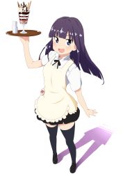 Rule 34 | 1girl, full body, highres, homura shinji, long hair, parfait, purple eyes, purple hair, solo, standing, thighhighs, tray, waitress, working!!, yamada aoi
