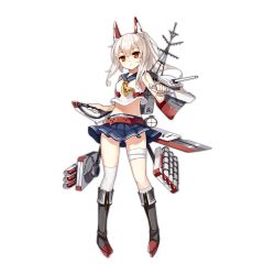 Rule 34 | 1girl, animal ears, asymmetrical legwear, ayanami (azur lane), azur lane, bare shoulders, belt, boots, breasts, full body, holding, holding weapon, knee boots, long hair, looking at viewer, midriff, miniskirt, murano (ursa polaris), navel, official art, pleated skirt, red eyes, school uniform, serafuku, simple background, skirt, small breasts, solo, transparent background, uneven legwear, weapon, white hair