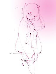 Rule 34 | 1girl, abstract, bad id, bad pixiv id, monochrome, original, sketch, smile, solo, standing, tetsumi
