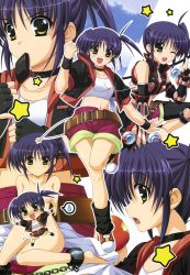 00s 1girl absurdres arms_behind_back barefoot belt blue_hair censored chain chibi choker fingerless_gloves gloves higa_yukari highres isis_egret legs lyrical_nanoha mahou_senki_lyrical_nanoha_force mahou_shoujo_lyrical_nanoha mouth_hold non-web_source novelty_censor nude nyantype official_art one_eye_closed open_mouth perfume_grab short_hair star_(symbol) wink yellow_eyes