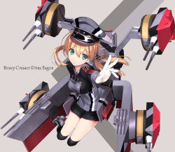 Rule 34 | 10s, 1girl, anchor hair ornament, aqua eyes, blonde hair, blush, cross, gloves, hair ornament, hat, iron cross, kantai collection, long hair, long sleeves, looking at viewer, microskirt, military, military uniform, naruse hirofumi, peaked cap, prinz eugen (kancolle), simple background, skirt, smile, solo, twintails, uniform, white gloves