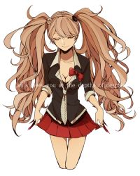 Rule 34 | 10s, 1girl, bad id, bad pixiv id, black shirt, blouse, closed eyes, danganronpa: trigger happy havoc, danganronpa (series), enoshima junko, long hair, pink hair, shirt, simple background, sleeves rolled up, smile, solo, spoilers, tomari (veryberry00), twintails, very long hair, white background