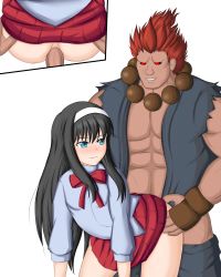 Rule 34 | 1boy, 1girl, absurdres, akuma (street fighter), anal, ass, ass grab, black hair, blue eyes, blush, crossover, doggystyle, dougi, hetero, highres, leandroff5, melty blood, muscular, muscular male, red eyes, red hair, self-upload, sex, sex from behind, shirt, sleeveless, sleeveless shirt, street fighter, tohno akiha, transparent background, tsukihime, uncensored