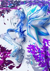 Rule 34 | 1girl, aged up, alternate costume, ass, blue eyes, blue hair, blush, boots, bow, breasts, censored, cirno, clothing aside, fairy, floating, full-face blush, hair bow, highres, ice, ice wings, knee boots, large breasts, leotard, leotard aside, looking at viewer, looking back, looking down, matching hair/eyes, naughty face, nyuu (manekin-eko), open mouth, pale skin, pussy, pussy juice, pussy juice trail, resolution mismatch, saliva, saliva trail, seductive smile, short hair, smile, snowflake print, snowflakes, solo, source smaller, tongue, tongue out, touhou, wings