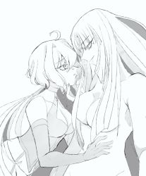 Rule 34 | 2girls, age difference, ahoge, bare shoulders, bondage outfit, breasts, bustier, choker, cleavage, cleavage cutout, clothing cutout, collarbone, elbow gloves, fine (symphogear), gloves, greyscale, hair censor, hand on another&#039;s chin, hand on another&#039;s stomach, highres, long hair, looking at another, low-tied long hair, monochrome, multiple girls, nude, out-of-frame censoring, pd3kx, senki zesshou symphogear, sidelocks, smile, twintails, upper body, very long hair, yukine chris, yuri