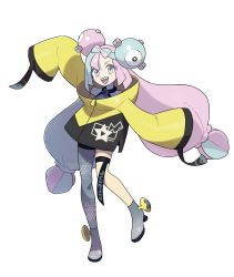 Rule 34 | 1girl, absurdres, blue hair, boots, creatures (company), full body, game freak, hair ornament, highres, iono (pokemon), long hair, low twintails, multicolored hair, nintendo, official art, open mouth, pink eyes, pink hair, pokemon, pokemon sv, sharp teeth, single thighhigh, solo, teeth, thighhighs, transparent background, twintails