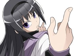 10s 1girl akemi_homura akemi_homura_(magical_girl) black_hair female_focus frown gogiga_gagagigo hairband long_hair long_sleeves magical_girl mahou_shoujo_madoka_magica mahou_shoujo_madoka_magica_(anime) purple_eyes scowl solo