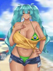 1girl brazilian_miku breasts dark-skinned_female dark_skin hatsune_miku highres huge_breasts long_hair solo vocaloid