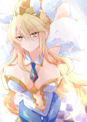 Rule 34 | 1girl, ahoge, animal ears, armpits, arms behind head, arms up, artoria pendragon (all), artoria pendragon (fate), artoria pendragon (swimsuit ruler) (fate), ashita wa hitsuji, bare shoulders, blonde hair, blue neckwear, blue pantyhose, blush, braid, breasts, cleavage, closed mouth, clothing cutout, detached collar, fake animal ears, fate/grand order, fate (series), feather boa, fishnet pantyhose, fishnets, french braid, green eyes, hair between eyes, highleg, highleg leotard, highres, large breasts, leotard, light rays, long hair, looking at viewer, navel, navel cutout, necktie, pantyhose, playboy bunny, ponytail, rabbit ears, sidelocks, smile, tiara, white leotard, wrist cuffs