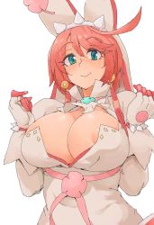 Rule 34 | 1girl, ahoge, arc system works, areola slip, blue eyes, blush, breasts, cleavage, elphelt valentine, guilty gear, guilty gear xrd, highres, large breasts, looking at viewer, minakami (flyingman555), pink hair, smile, solo, upper body