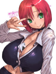 Rule 34 | 1girl, amania orz, breasts, green eyes, large breasts, rio rollins, short hair, smile, solo, super blackjack