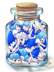 Rule 34 | 6+girls, bad id, bad pixiv id, blue hair, bottle, bottle meme (pixiv), cirno, clone, cork, glass, hair ribbon, horo (nebbia), in bottle, in container, jar, multiple girls, no wings, ribbon, touhou, wings