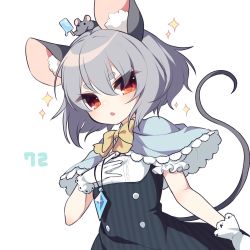 Rule 34 | +++, + +, 1girl, ^^^, animal, animal ears, animal on head, bow, bowtie, capelet, diffraction spikes, doyagao, glint, gloves, grey hair, hair between eyes, jewelry, kozakura (dictionary), lens flare, looking at viewer, mouse (animal), mouse ears, mouse girl, mouse tail, nazrin, on head, open mouth, pendant, red eyes, short hair, simple background, smug, sparkle, sparkle background, sparkling eyes, star (symbol), tail, touhou, white background, yellow bow, yellow bowtie