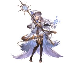 Rule 34 | 10s, 1girl, barefoot, full body, granblue fantasy, hood, hooded jacket, jacket, lily (granblue fantasy), long hair, looking at viewer, minaba hideo, official art, simple background, snowflakes, solo, staff, thighhighs, toeless legwear, toes, transparent background