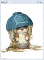 Rule 34 | bowl, bowl hat, cat, food, hat, kitten, meow, non-web source, noodles, sitting