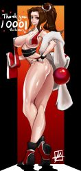 Rule 34 | 1girl, absurdres, breasts, fatal fury, highres, large breasts, no bra, ponytail, shiranui mai, solo