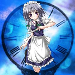 Rule 34 | 1girl, artist request, dress, female focus, full body, gradient background, izayoi sakuya, maid, solo, tagme, touhou