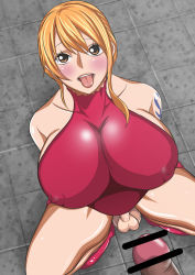Rule 34 | 1boy, 1girl, absurdres, breasts, cleavage, highres, huge breasts, large breasts, nami (one piece), one piece, orange hair, qdoujin (pixiv44648813), sex, smile