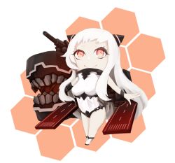 Rule 34 | 10s, 1girl, abyssal ship, airfield princess, chibi, colored skin, coolnova, kantai collection, long hair, looking at viewer, machinery, red eyes, solo, turret, white hair, white skin