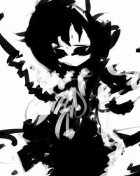 Rule 34 | 1girl, abstract, bad id, bad pixiv id, f7(eiki), female focus, greyscale, houjuu nue, monochrome, short hair, solo, speed painting, touhou