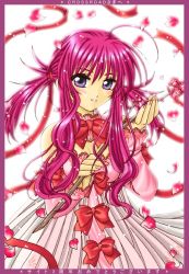 Rule 34 | 00s, 1girl, ahoge, chikage (sister princess), dress, long hair, masakichi (crossroad), oyama (fortune pandora), petals, purple hair, ribbon, sister princess, solo
