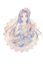 Rule 34 | 1girl, aizen (syoshiyuki), bare shoulders, blue dress, blue eyes, blue hair, bow, commentary request, dokidoki! precure, dress, earrings, eyelashes, flower, hair flower, hair ornament, happy, highres, hishikawa rikka, jewelry, long hair, looking at viewer, precure, ribbon, smile, solo, wrist cuffs