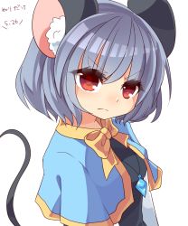 Rule 34 | 1girl, animal ears, capelet, dated, grey hair, highres, jewelry, kozakura (dictionary), mouse ears, mouse tail, nazrin, pendant, red eyes, short hair, simple background, solo, tail, touhou, white background