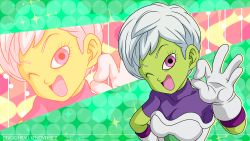 Rule 34 | 1girl, breasts, cheelai, colored skin, dragon ball, dragon ball super, dragon ball super broly, dragon ball xenoverse, green skin, highres, looking at viewer, official art, purple eyes, white hair