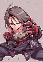 Rule 34 | 1girl, breasts, brown eyes, brown hair, camouflage, capcom, closed mouth, gloves, highres, justice gakuen, kazama akira, looking at viewer, short hair, simple background, solo, street fighter, tank top, tukiwani