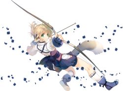 Rule 34 | 1boy, amazuyu tatsuki, aquaplus, arrow (projectile), blonde hair, boots, bow (weapon), closed mouth, eyes visible through hair, fingerless gloves, from behind, from side, gloves, green eyes, hair up, highres, holding, holding arrow, holding bow (weapon), holding weapon, kiwru (utawarerumono), official art, serious, socks, tail, transparent background, utawarerumono, utawarerumono: itsuwari no kamen, utawarerumono: lost flag, weapon