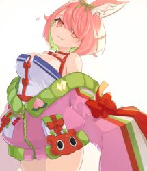 Rule 34 | + +, 1girl, animal ear fluff, animal ears, azuchi momo, bare shoulders, breasts, chest strap, colored inner hair, fang, green hair, green ribbon, hair ribbon, heart, iu (iuiu1103), jacket, large breasts, leaning back, looking at viewer, multicolored hair, nijisanji, off shoulder, pink eyes, pink hair, pink jacket, ribbon, shirt, short hair, simple background, sleeves past fingers, sleeves past wrists, smile, solo, swept bangs, virtual youtuber, white background, white shirt, zipper, zipper pull tab