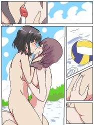 Rule 34 | 10s, 2girls, artist request, ass, ball, beach, black hair, blush, breast press, breasts, brown hair, closed eyes, cloud, comic, cousins, french kiss, grabbing, grabbing another&#039;s breast, groping, hand on another&#039;s face, harukana receive, higa kanata, incest, kiss, low twintails, medium breasts, multiple girls, nude, oozora haruka (harukana receive), outdoors, sand, short hair, sidelocks, skindentation, sky, small breasts, tongue, tongue out, twintails, volleyball (object), yuri