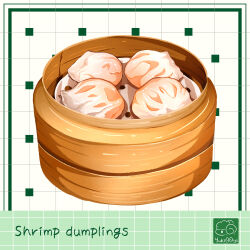 Rule 34 | artist logo, artist name, baozi, dim sum, dumpling, food, food focus, highres, no humans, original, shrimp dumpling, yuki00yo