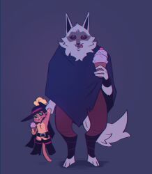 2boys :p belt black_cape black_footwear black_hat black_sclera boots cape cat cat_boy colored_sclera commentary couple death_(puss_in_boots) english_commentary food full_body furry furry_male furry_with_furry green_eyes hat hat_feather holding holding_hands holding_ice_cream_cone ice_cream ice_cream_cone male_focus multiple_boys orange_cat pants poncho puss_in_boots puss_in_boots:_the_last_wish puss_in_boots_(shrek) red_eyes shrek_(series) standing tabby_cat tail tongue tongue_out wolf_boy yaoi yorn20779321