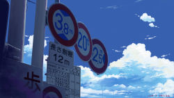 Rule 34 | cloud, isai shizuka, no humans, pole, road sign, scenery, sign, sky, still life, translation request