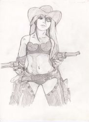 Rule 34 | absurdres, cowboy western, gun, highres, patch, solo, traditional media, weapon