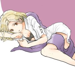 Rule 34 | 1girl, bed, blonde hair, bra, highres, jewelry, long hair, looking at viewer, necklace, octopath traveler, octopath traveler i, open mouth, ophilia (octopath traveler), panties, rico ot, simple background, solo, therion (octopath traveler), underwear
