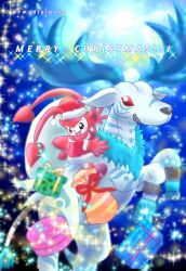 Rule 34 | box, christmas, digimon, fang, gift, gift box, happy, highres, moosemon, pucchiemon, red eyes, smile