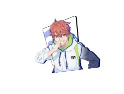 Rule 34 | 1boy, brown eyes, brown hair, game cg, hood, hoodie, m hold&rsquo;em, official art, short hair, solo, transparent background, watanabe akio