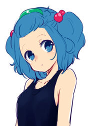 Rule 34 | 1girl, alternate hairstyle, blue eyes, blue hair, forehead, ica, kawashiro nitori, looking at viewer, matching hair/eyes, one-piece swimsuit, sketch, solo, swimsuit, touhou, upper body
