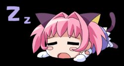 Rule 34 | 1girl, animal ears, animated, animated gif, blush stickers, cat ears, cat girl, cat tail, chibi, closed eyes, colinarmis, dress, full body, gloves, hair intakes, looping animation, lying, miracle-chan, on stomach, original, pink hair, purple dress, sleeping, solo, tail, transparent background, twintails, white gloves, zzz