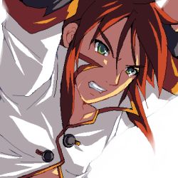 Rule 34 | 00s, 1boy, angry, clenched teeth, coat, enoo, green eyes, jaggy lines, lowres, luke fon fabre, male focus, oekaki, red hair, sidelocks, simple background, solo, tales of (series), tales of the abyss, teeth