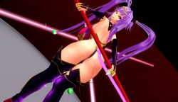 Rule 34 | 1girl, 3d, artist request, ass, breasts, curvy, female focus, holding, holding weapon, huge ass, huge breasts, long hair, long twintails, looking at viewer, looking back, monkey tail, purple hair, queen&#039;s blade, queen&#039;s blade grimoire, revealing clothes, seiten (queen&#039;s blade), shiny skin, smile, solo, tail, tattoo, thong, tiara, tongue, tongue out, twintails, very long hair, weapon