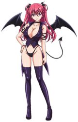 Rule 34 | 1girl, black footwear, black thighhighs, boots, breasts, cleavage, demon girl, demon wings, firika mia shatana, full body, hands on own hips, head wings, long hair, lowres, nukidoki!, official art, purple eyes, red hair, solo, thigh boots, thighhighs, transparent background, wings