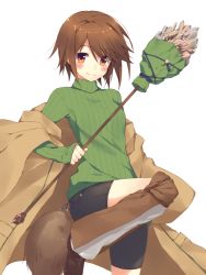 Rule 34 | 1girl, aussa the earth charmer, brown eyes, brown hair, duel monster, holding, ite fuji, looking at viewer, no eyewear, short hair, shorts, smile, solo, staff, yu-gi-oh!